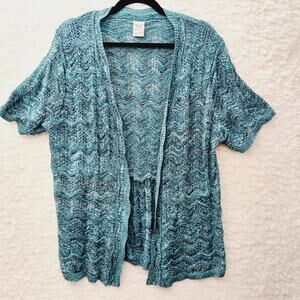 Sweater Cardigan Open Blue Peplum Boho Cruise Tweed Whimsycore Layered Size 3X